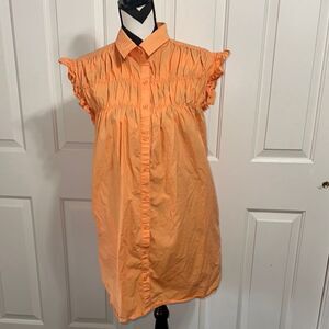 AVARA Orange Ruffled Sleeveless Button-Up Dress
